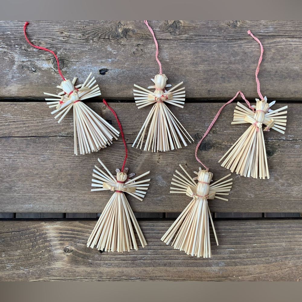 Vintage Scandinavian Straw Angel Christmas Ornaments (set of 5)